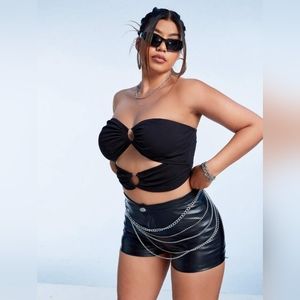 SHEIN ICON Ribbed Strapless O-Ring Linked Cut Out Tube Crop Top-(Small)